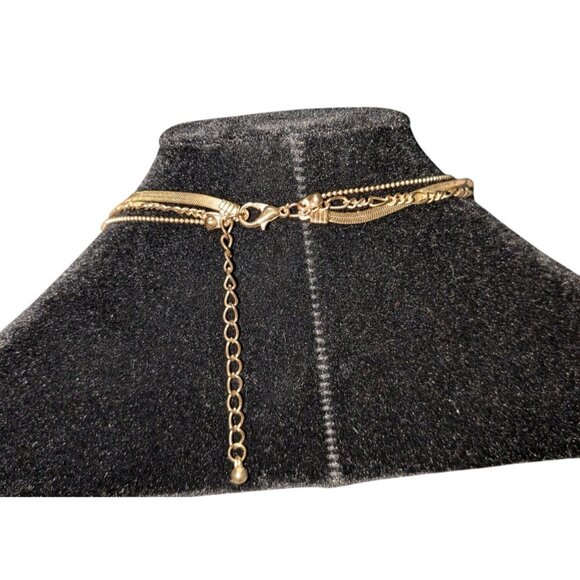 Layered Gold/Copper-Tone Necklace with Rectangular Pendant & Adjustable Chain - Picture 3 of 9